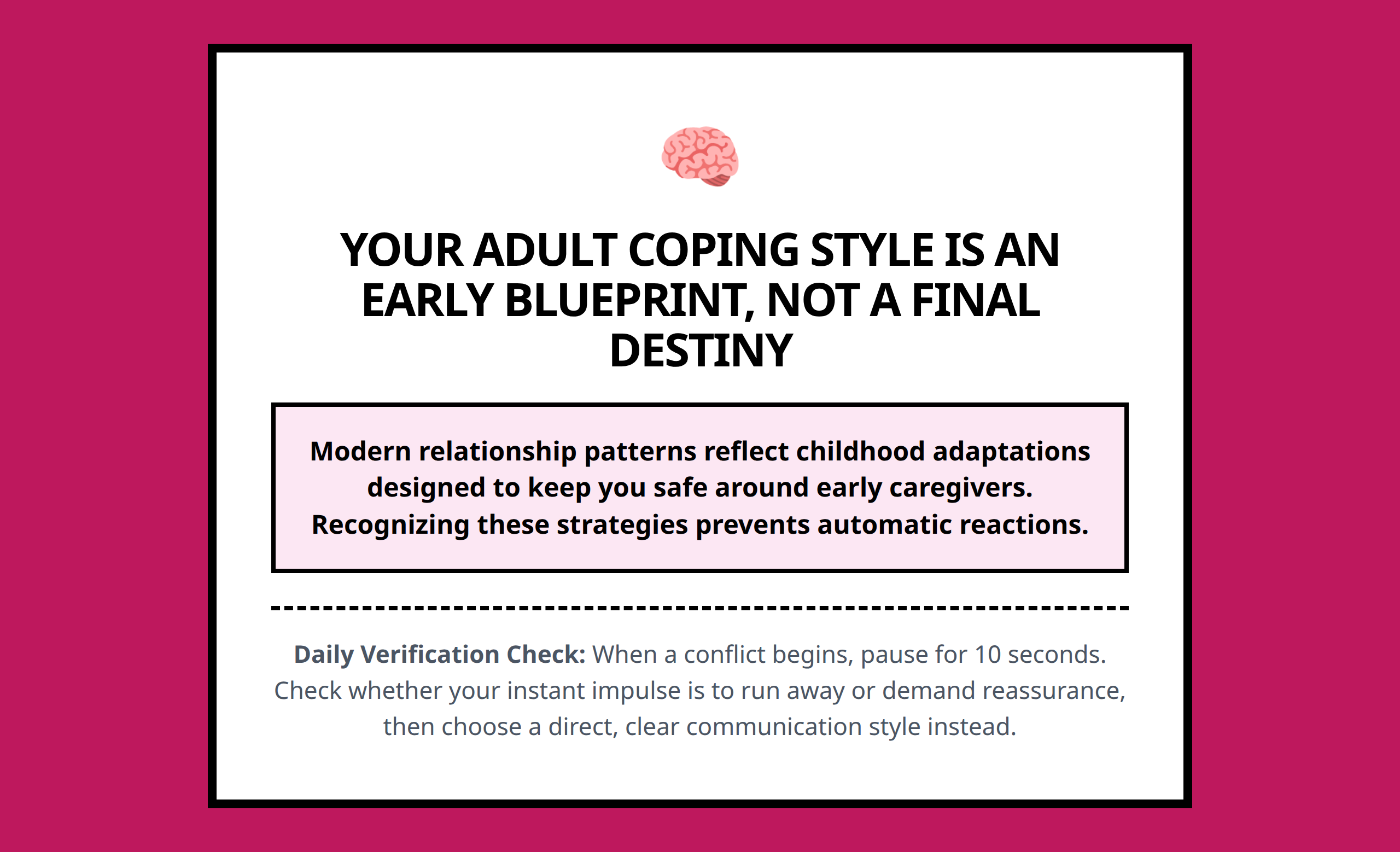 Mini poster focusing on the primary dynamic of adult attachment patterns and core strategies.