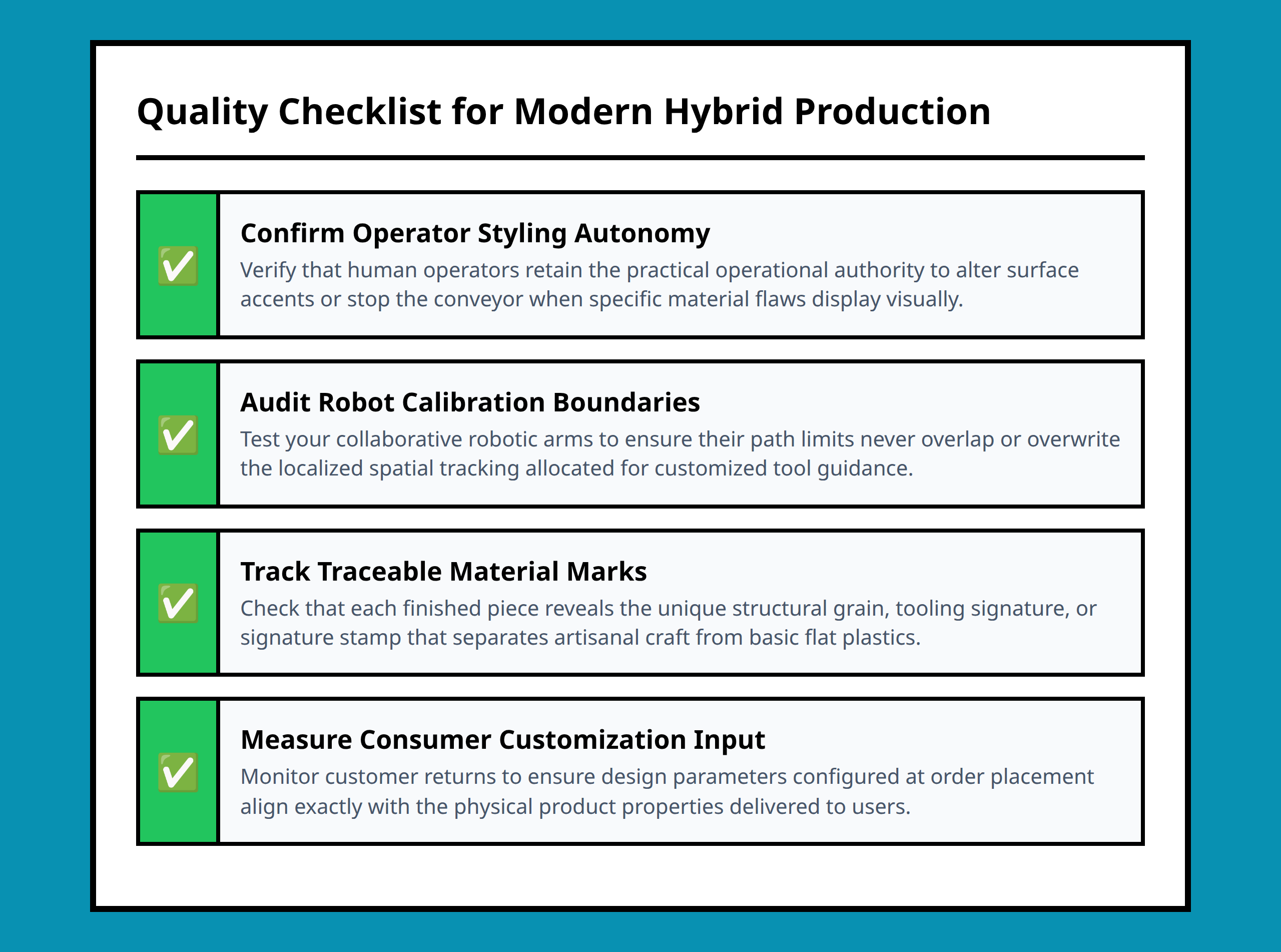 Checklist for verifying craftsmanship integration in modernized factory operations