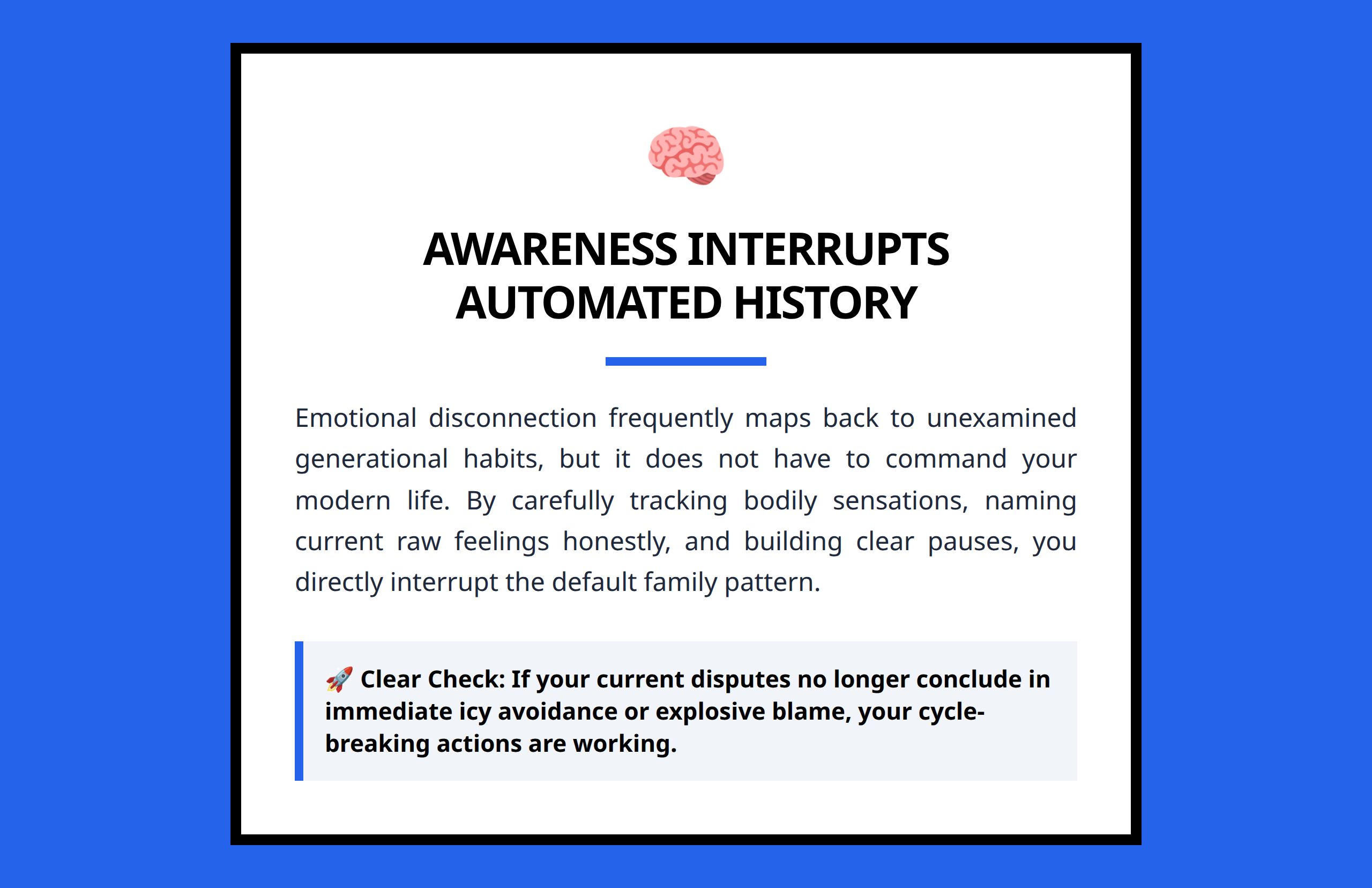 Mini poster summarizing the central claim of breaking family emotional patterns