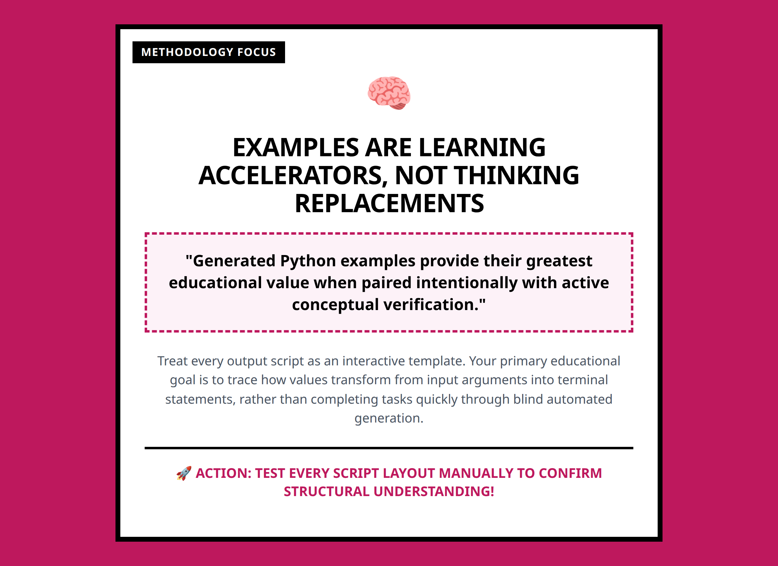 Mini poster emphasizing the main educational claim about AI examples acting as core accelerators