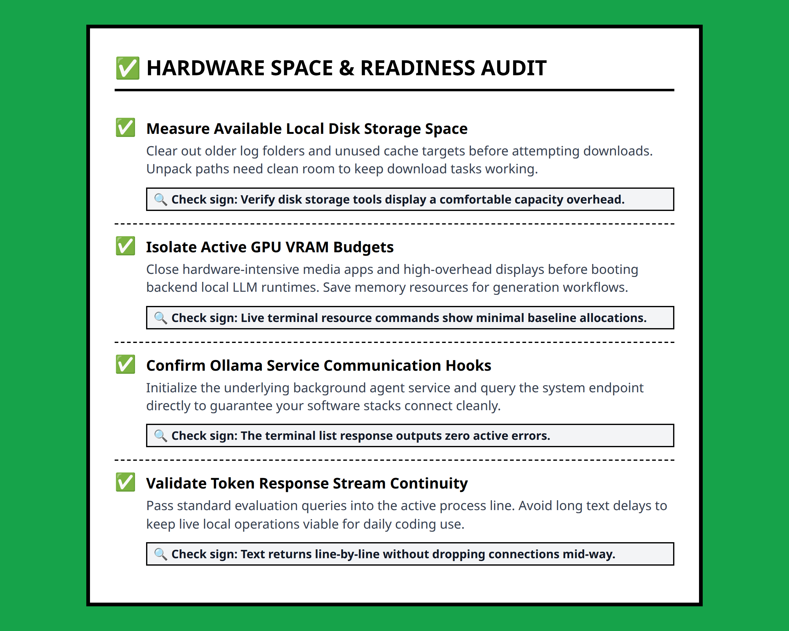 Resource configuration checklist for local DeepSeek deployment readiness checks.