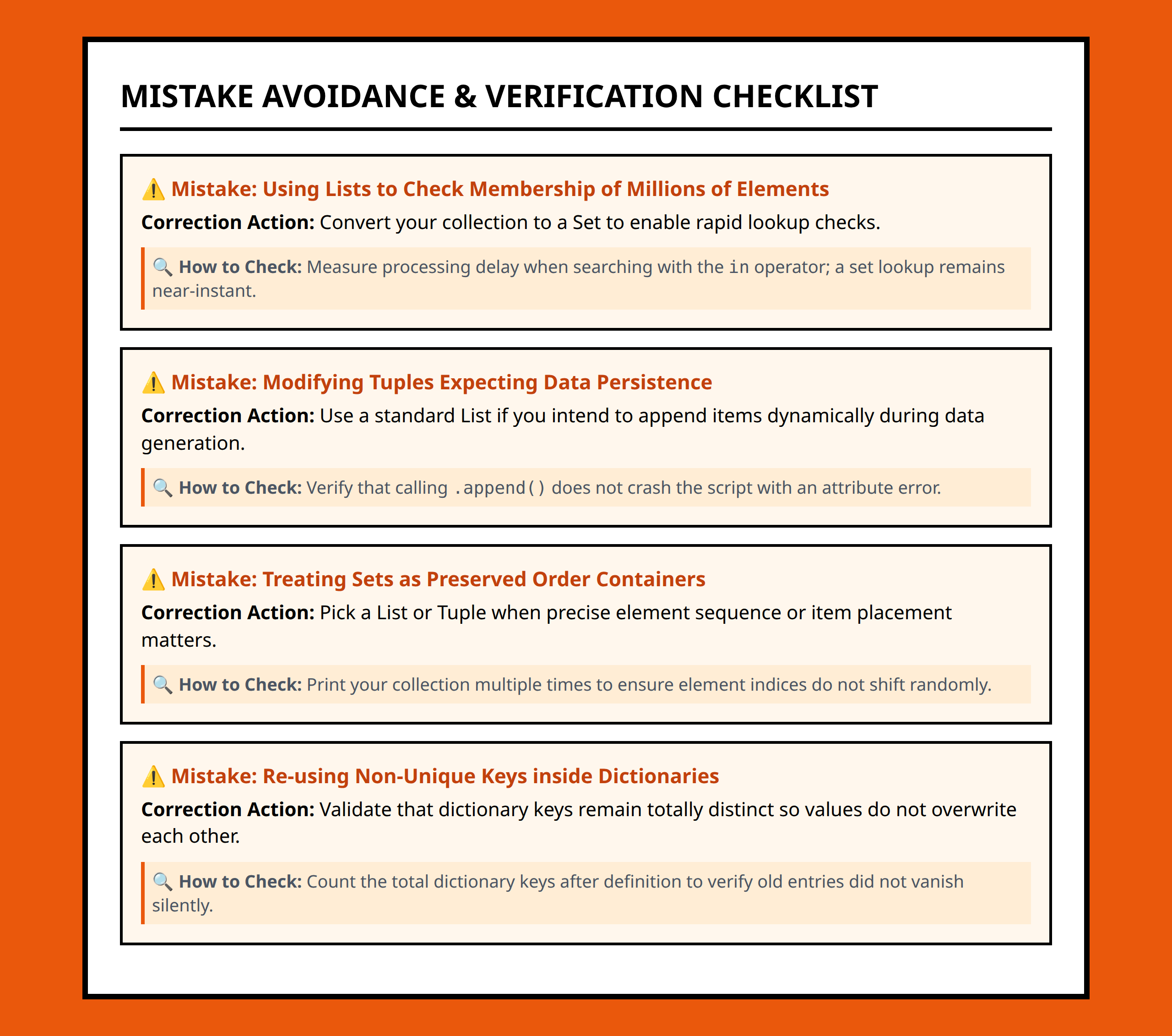 Python Collection Common Pitfalls Checklist and Solution Actions