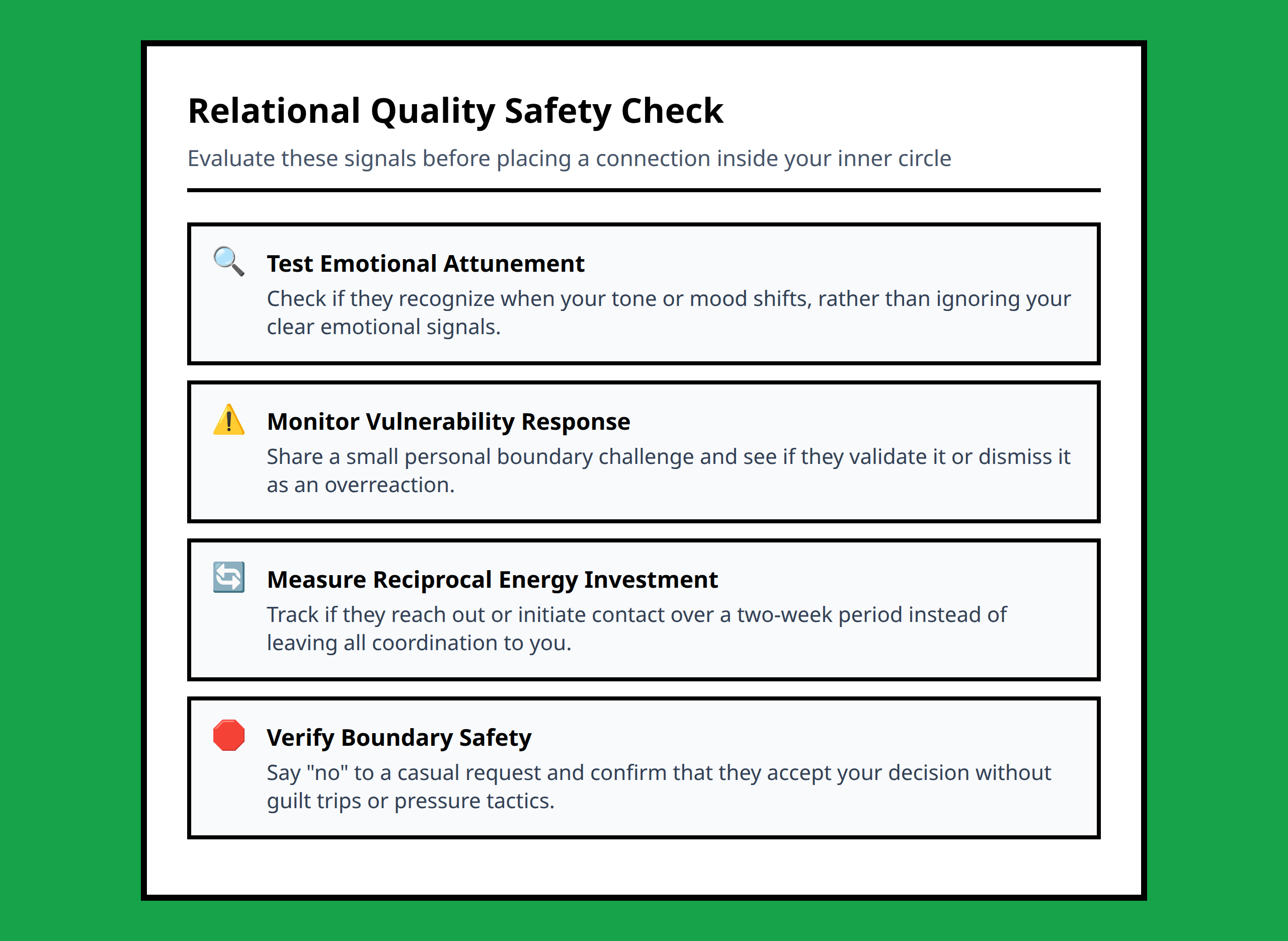 Relational quality assessment checklist for testing emotional safety and signs of attunement