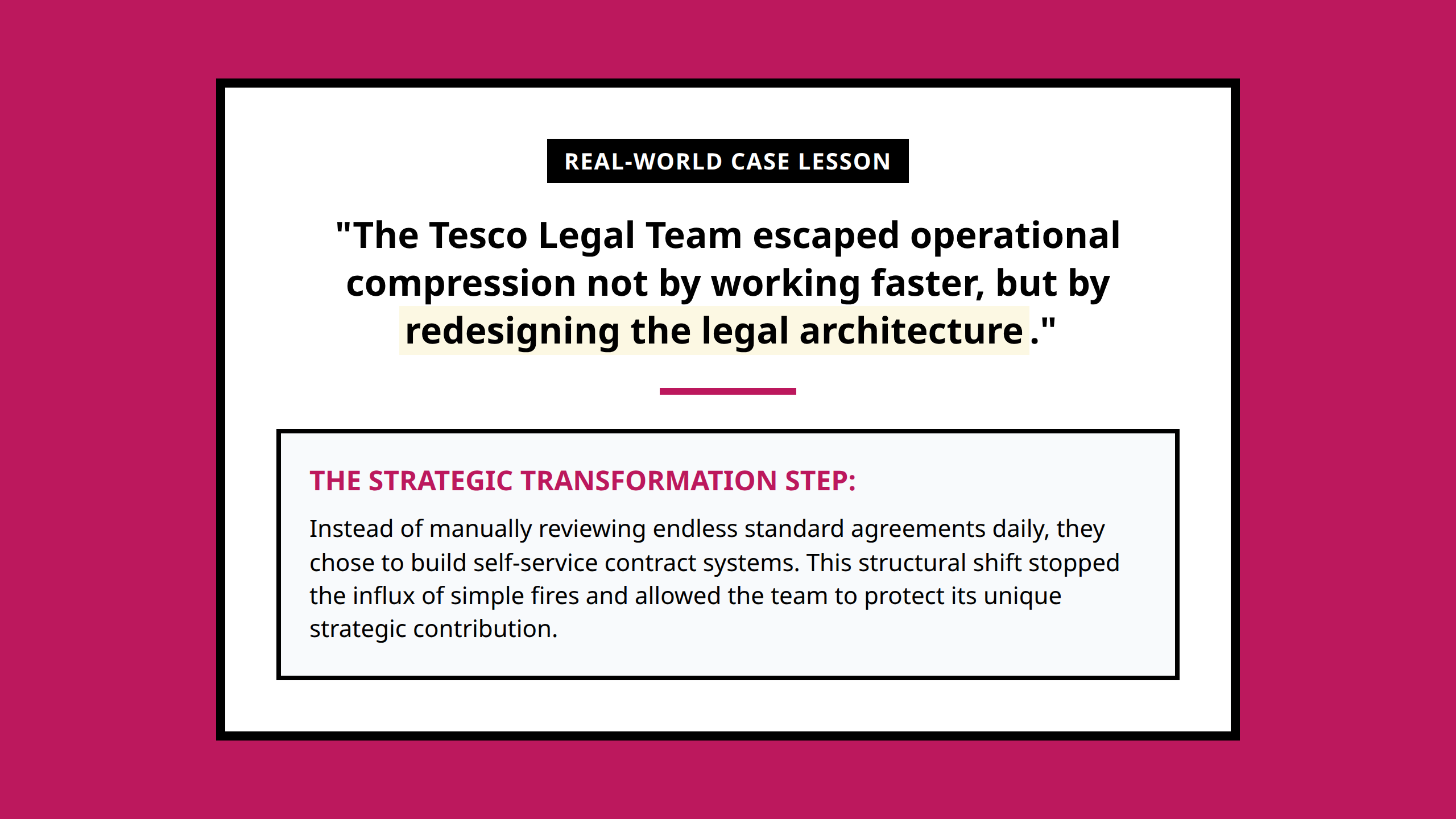 Mini Poster displaying the Tesco legal team example of overcoming operational drift.